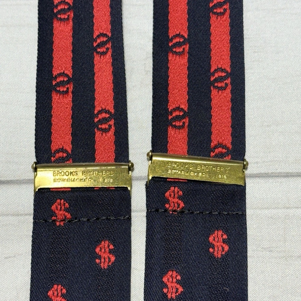 Brooks Brothers Suspenders Blue Red Dollar Signs Money Wall Street Braces Preppy - Picture 4 of 4